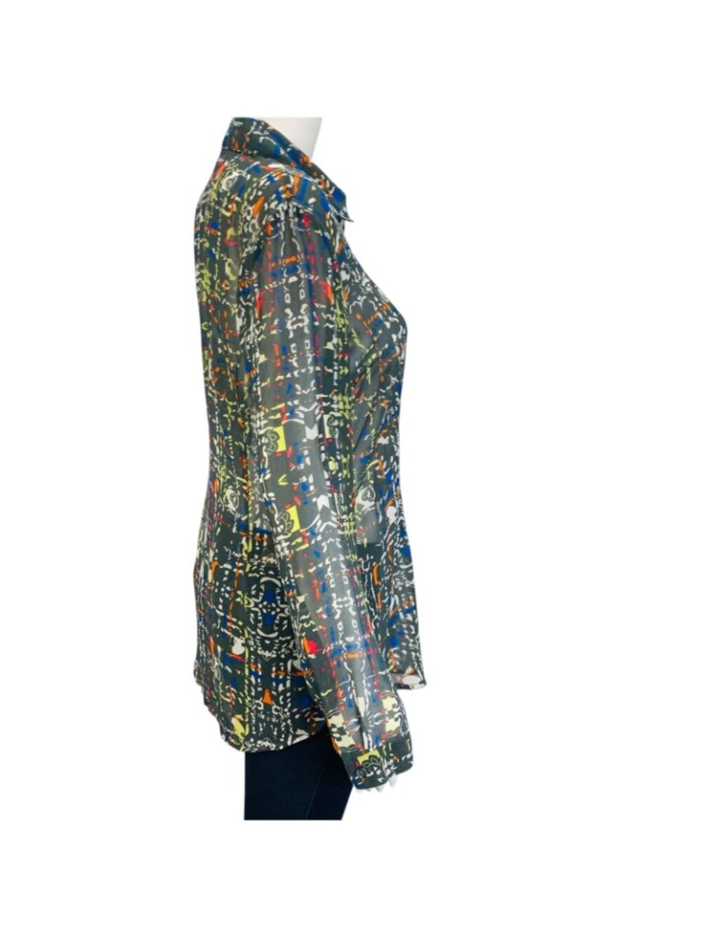 Cabi Womens Festival Button Blouse Multicolor Geometric Print Sheer #129 Size S - Picture 6 of 12